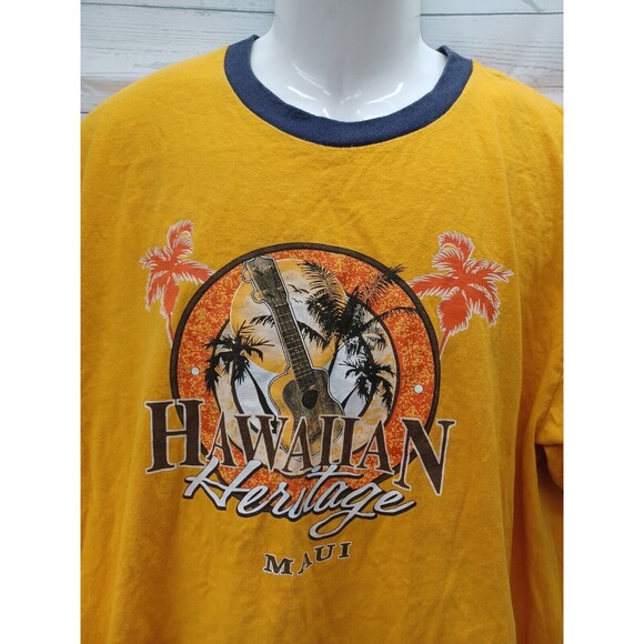 Vtg Hawaiian Heritage Maui Guitar coconut palms Orange Size 2X - Picture 2 of 9